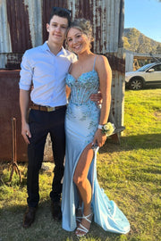 Sweetheart Sleeveless Lace Appliques Mermaid Satin Party Prom Dress