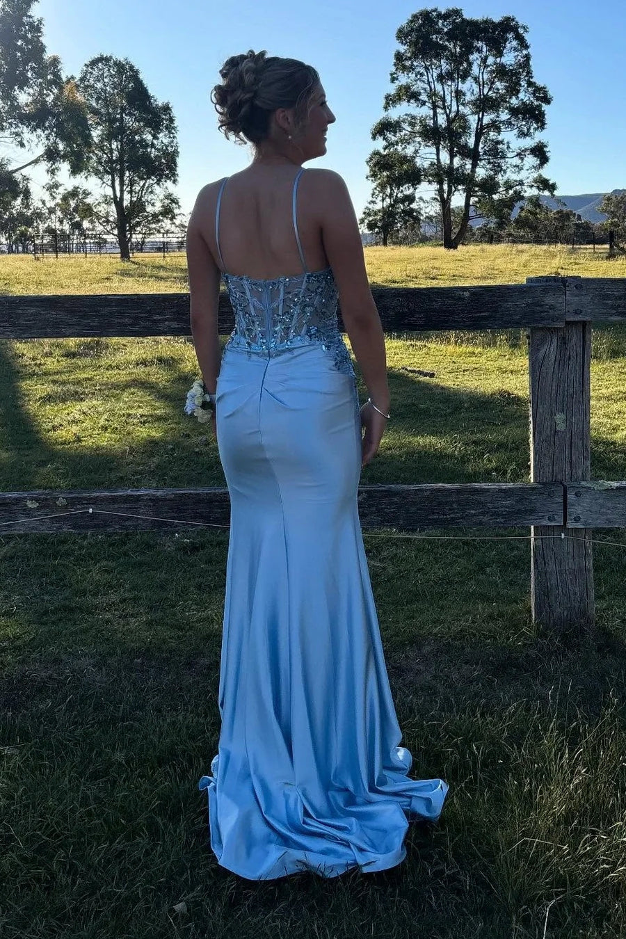 Sweetheart Sleeveless Lace Appliques Mermaid Satin Party Prom Dress