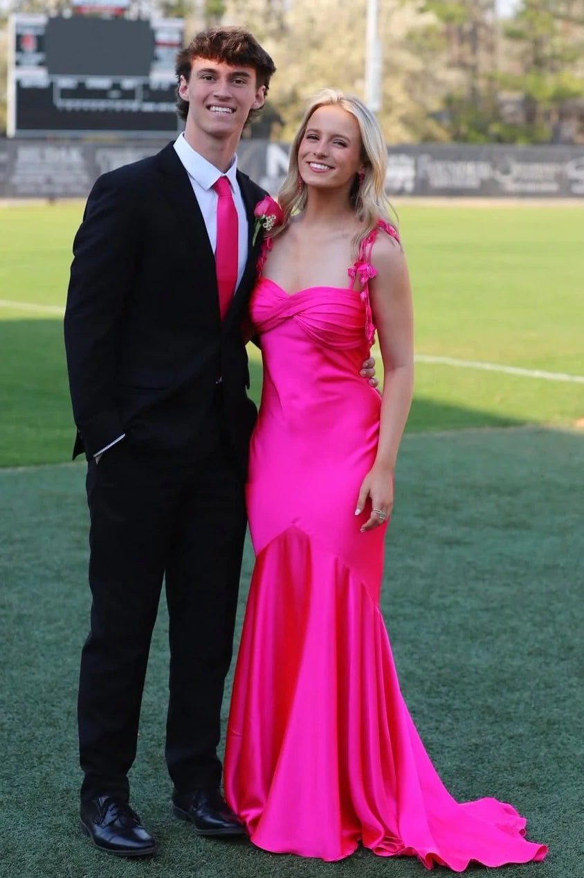 Sweetheart Sleeveless Mermaid Emoire Satin Party Prom Dress With Train
