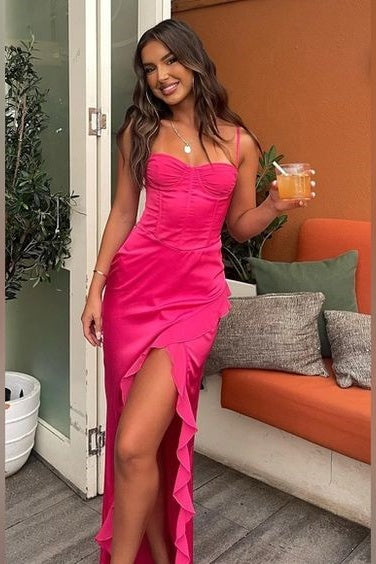 Sweetheart Sleeveless Party Dress With Ruffled Slit