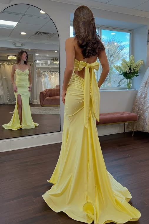 Sweetheart Sleeveless Pleated Mermaid Satin Party Prom Dress