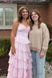 Sweetheart Spaghetti A-Line Empire Chiffon Tiered Prom Party Dress