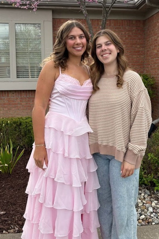 Sweetheart Spaghetti A-Line Empire Chiffon Tiered Prom Party Dress