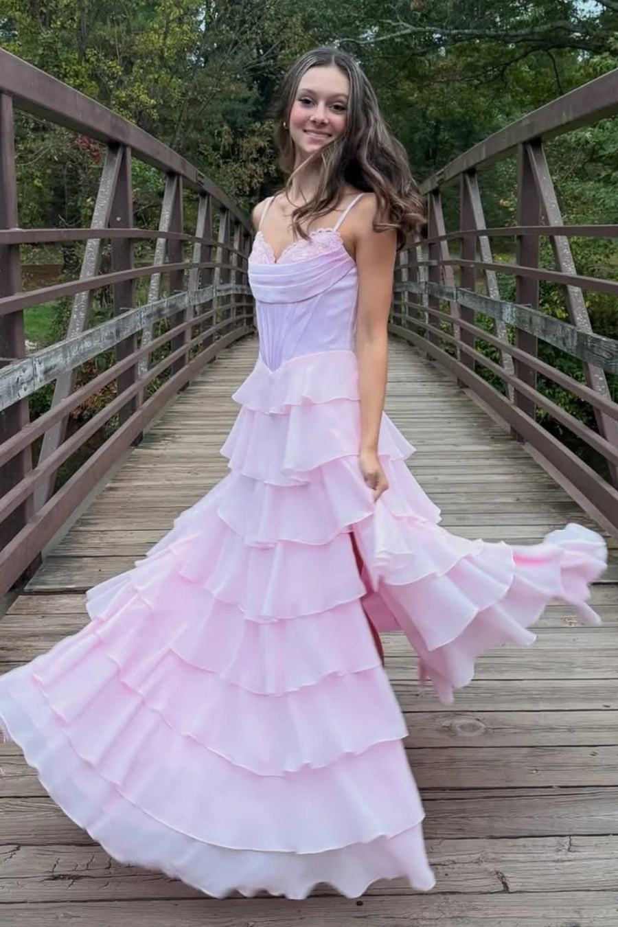 Sweetheart Spaghetti A-Line Empire Chiffon Tiered Prom Party Dress