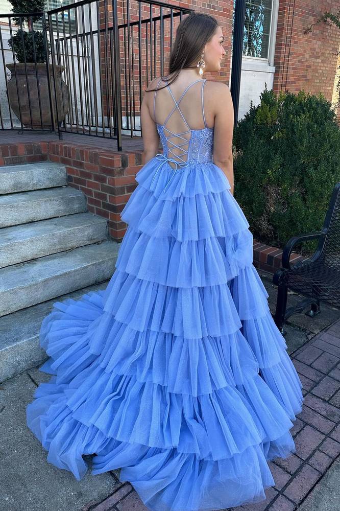 Sweetheart Spaghetti Straps A-Line Tiered Prom Dress