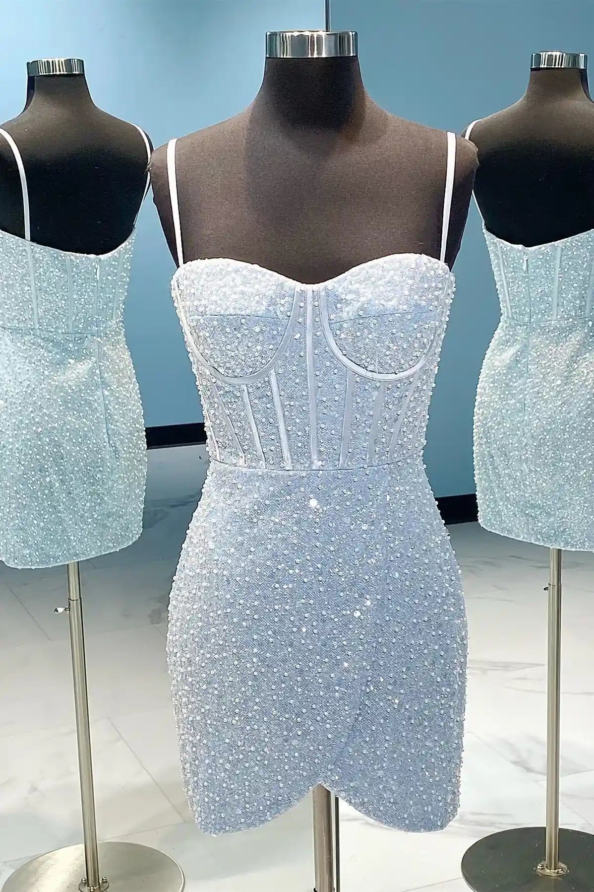 Sweetheart Spaghetti Straps Bodycon Sparkly Party Homecoming Dress