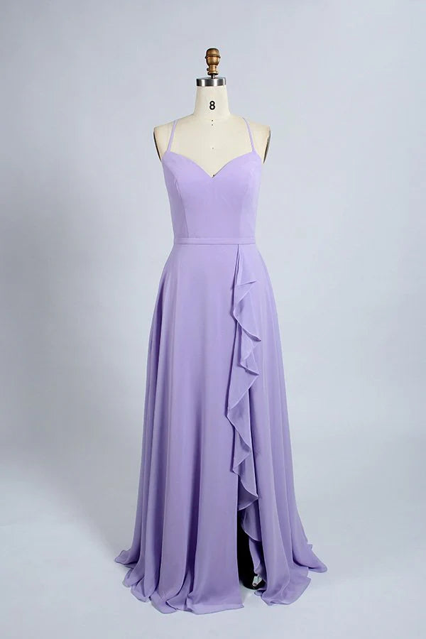 Sweetheart Spaghetti Straps Chiffon A-Line Ruffled Bridesmaid Dress