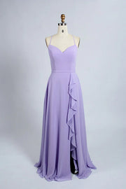 Sweetheart Spaghetti Straps Chiffon A-Line Ruffled Bridesmaid Dress