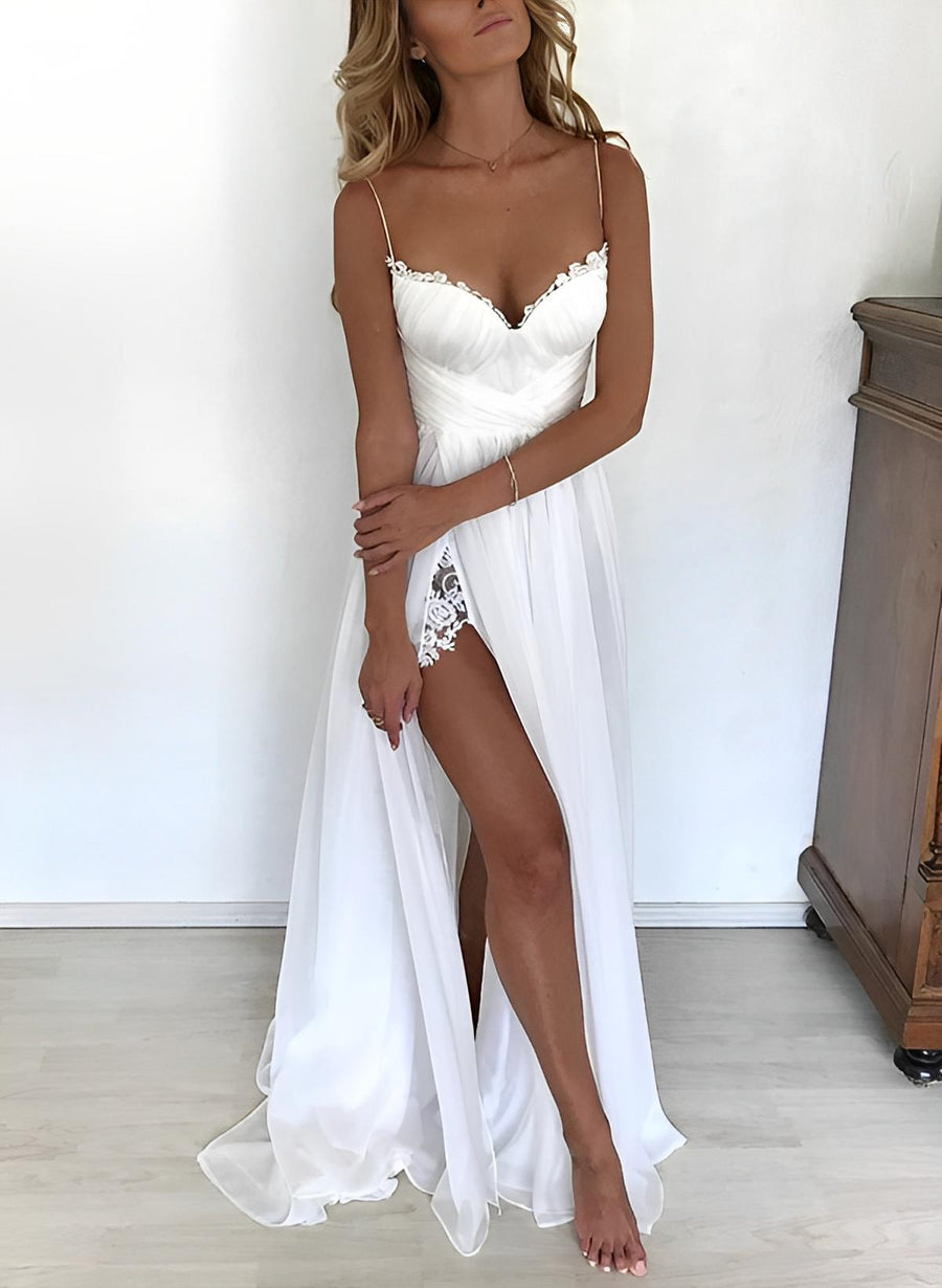 Sweetheart Spaghetti Straps Chiffon A-Line Summer Wedding Dress