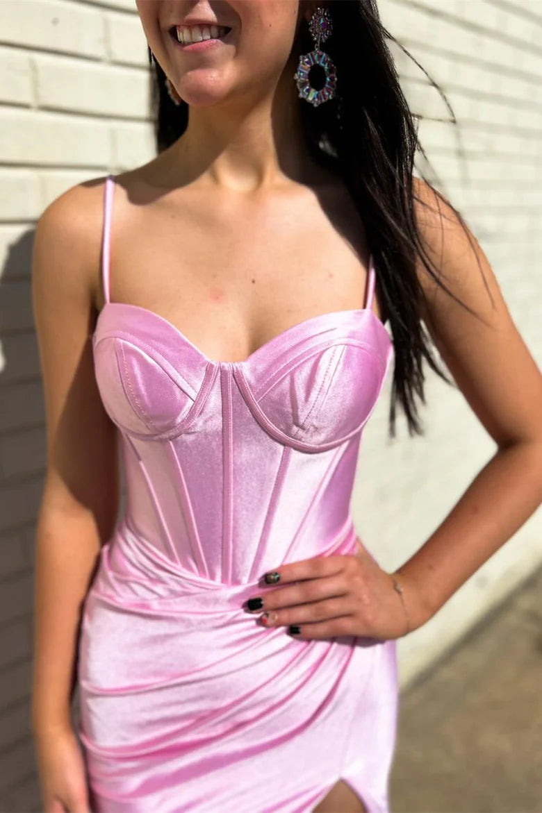 Sweetheart Spaghetti Straps Empire Ruched With Train Prom Dress