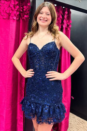 Sweetheart Spaghetti Straps Lace Empire Homecoming Dress