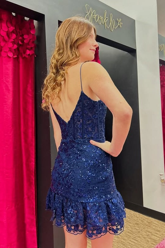 Sweetheart Spaghetti Straps Lace Empire Homecoming Dress