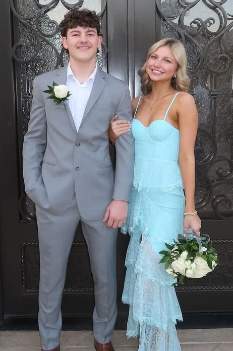 Sweetheart Spaghetti Straps Lace Ruffle Tiered Prom Party Dress