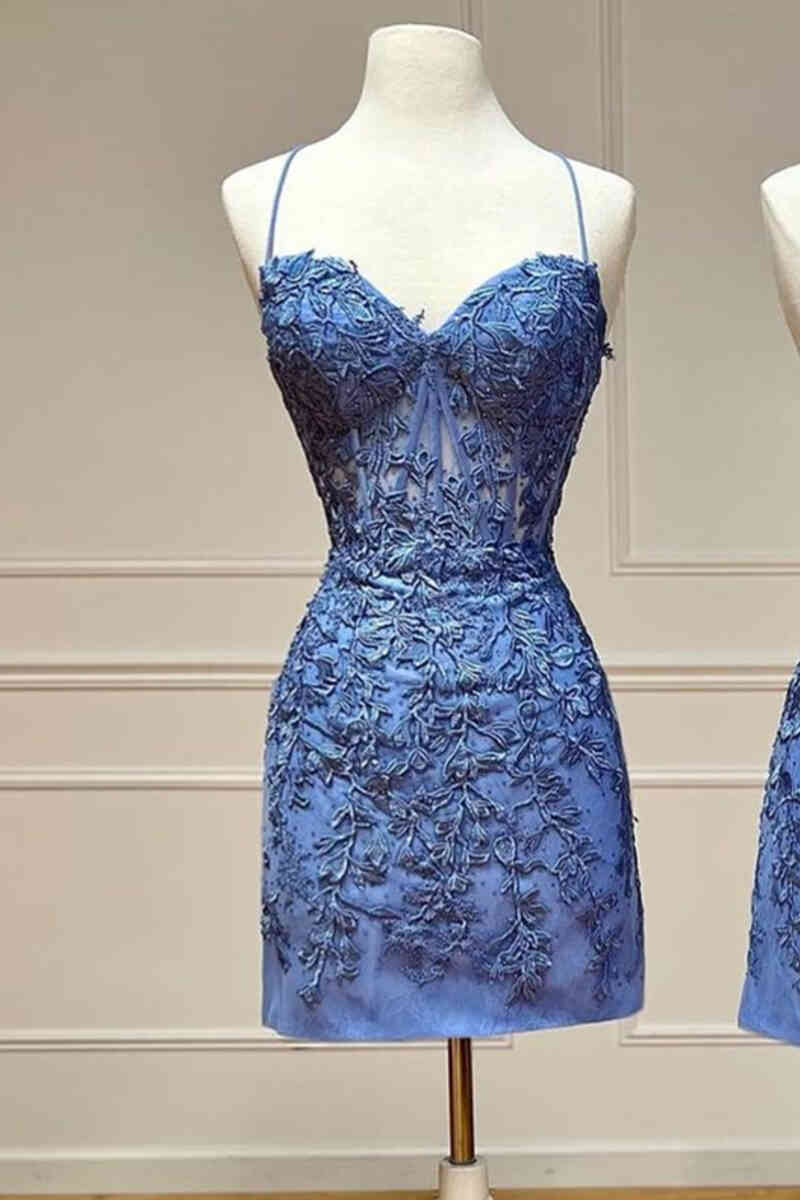 Sweetheart Spaghetti Straps Lace Up Lace Homecoming Dress