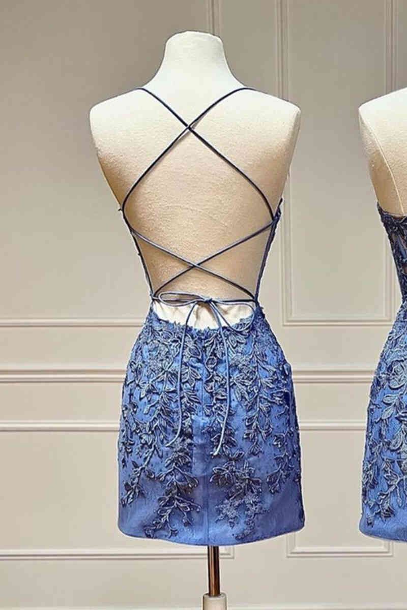 Sweetheart Spaghetti Straps Lace Up Lace Homecoming Dress