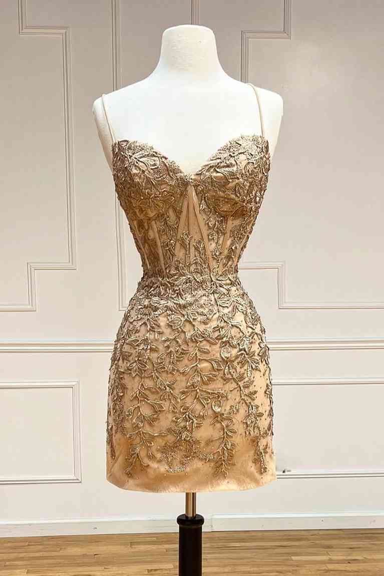 Sweetheart Spaghetti Straps Lace Up Lace Homecoming Dress