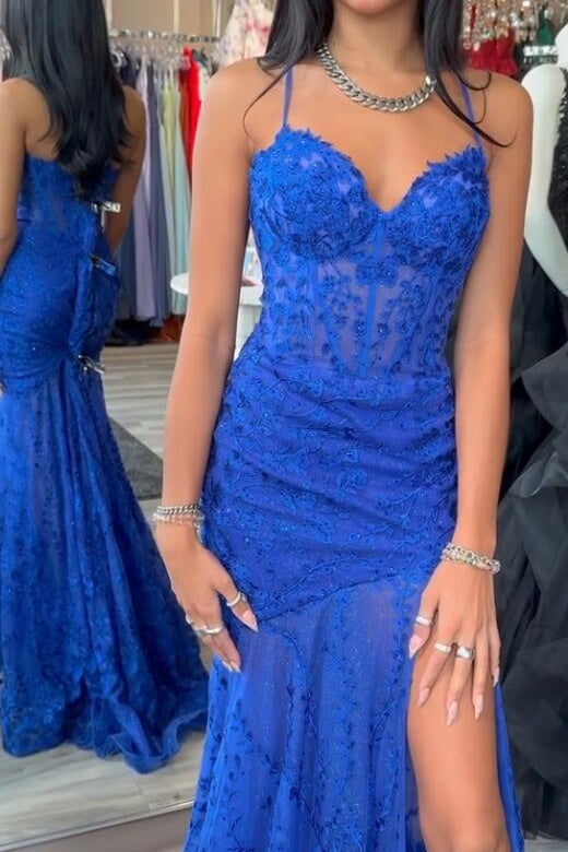 Sweetheart Spaghetti Straps Mermaid Prom Dress With Slit