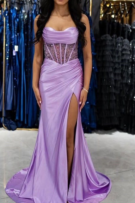 Sweetheart Sleeveless Mermaid Prom Party Dress With Slit