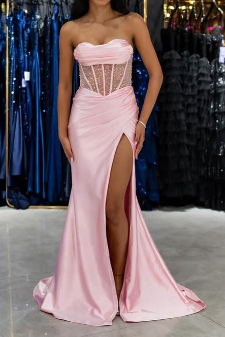 Sweetheart Sleeveless Mermaid Prom Party Dress With Slit