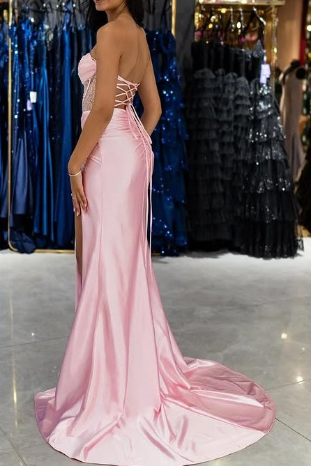 Sweetheart Sleeveless Mermaid Prom Party Dress With Slit