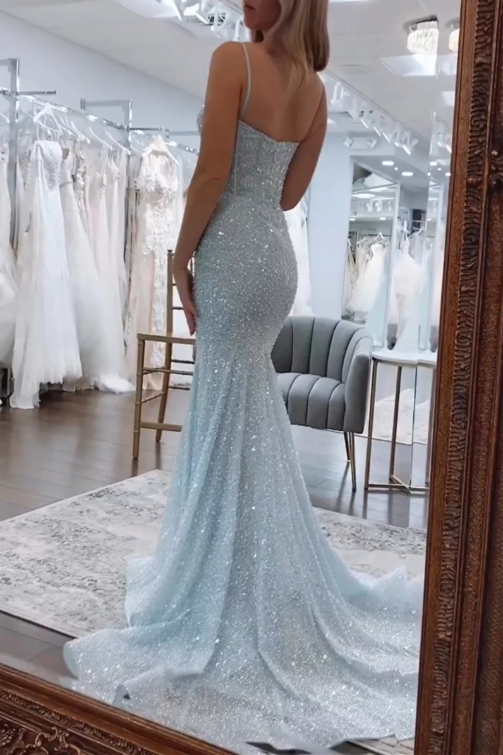 Sweetheart Spaghetti Straps Mermaid Sequins Party Prom Dress