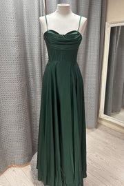 Sweetheart Spaghetti Straps Satin A-Line Long Bridesmaid Dress