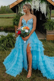 Sweetheart Spaghetti Straps Sequins Party Dress With Tiered Tulle Train