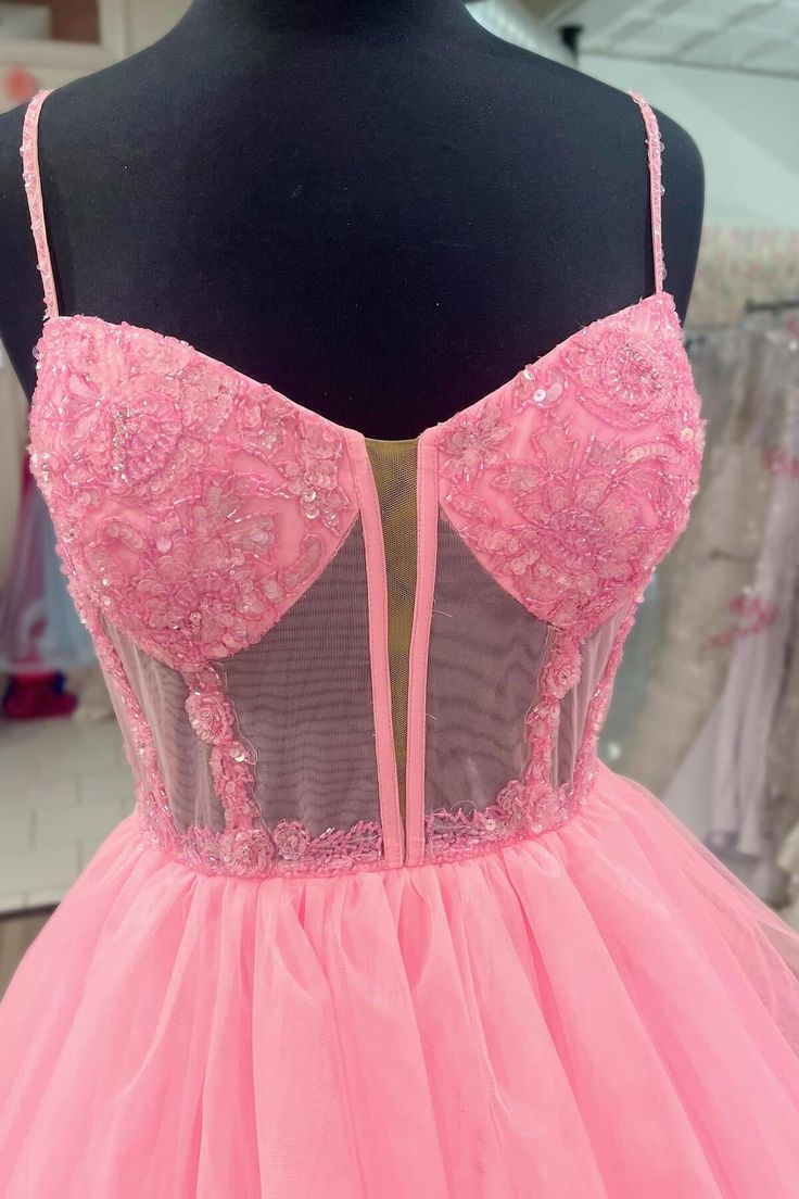 Sweetheart Spaghetti Straps Tulle A-Line Tiered Party Prom Dress