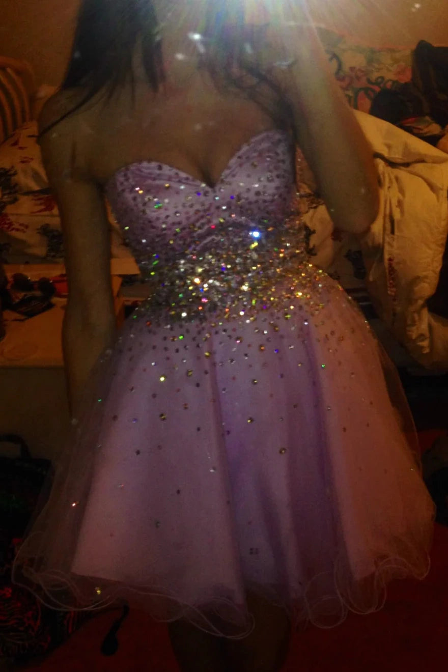 Sweetheart Strapless A-Line Beaded Empire Short Party Homecoming Dress
