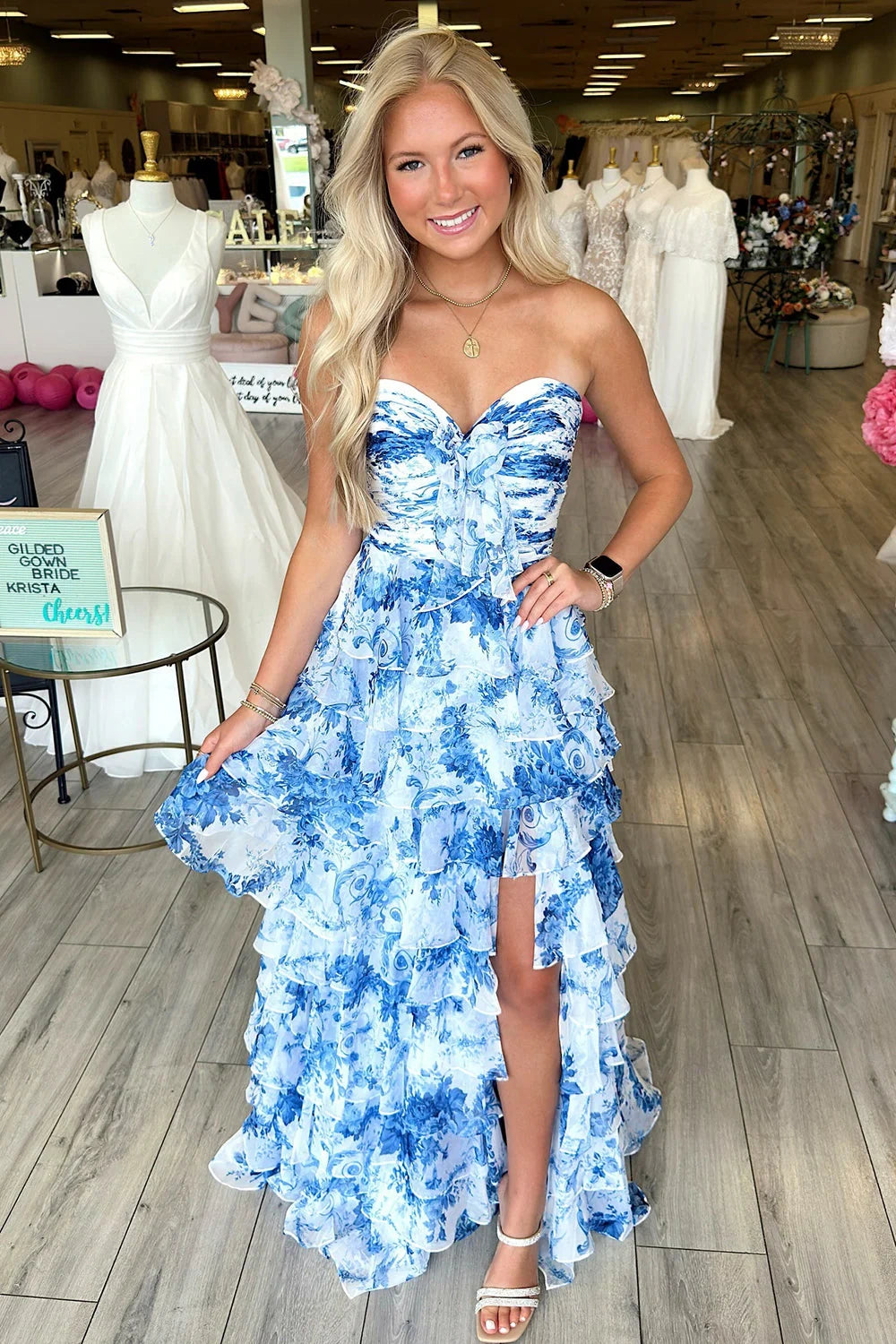 Sweetheart Strapless A-Line Chiffon Floral Prom Party Dress