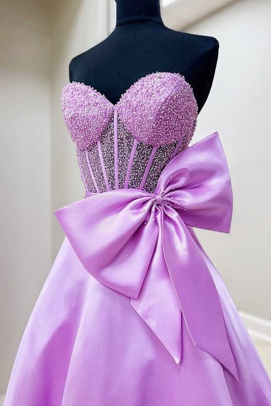 Sweetheart Strapless A-Line Empire Beaded Prom Dress With Bow