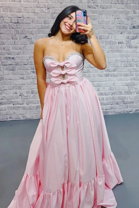 Sweetheart Strapless A-Line Empire Party Prom Dress With Bow