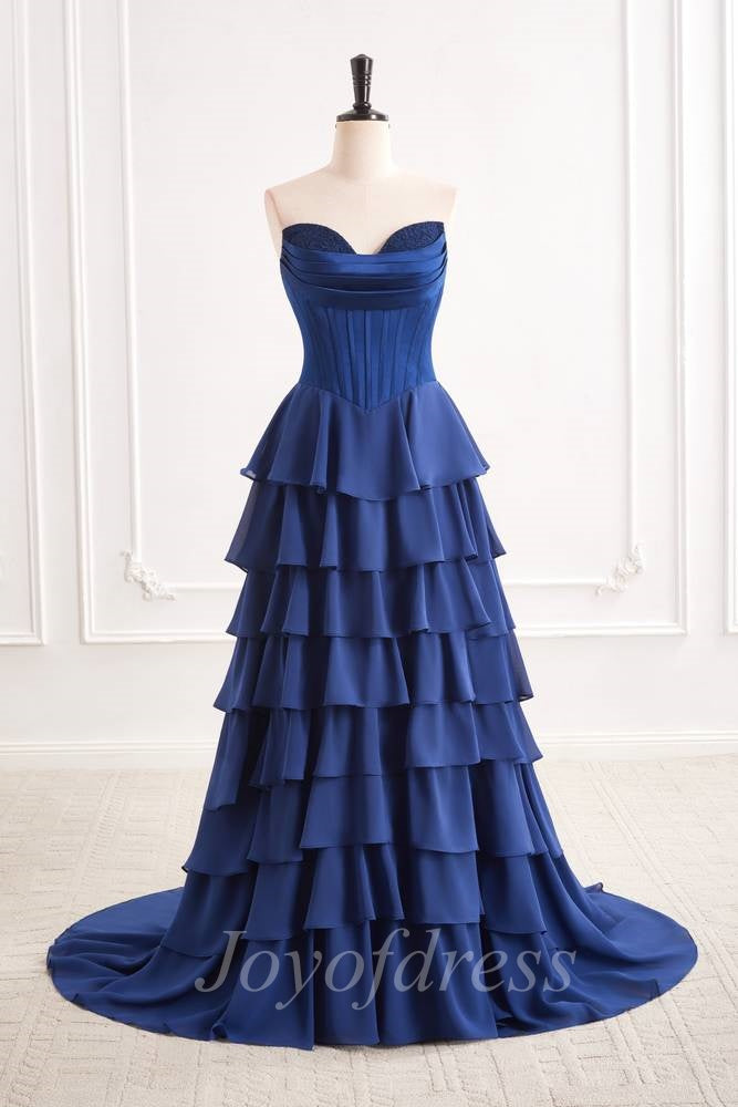 Sweetheart Strapless A-Line Empire Tiered Long Party Prom Dress