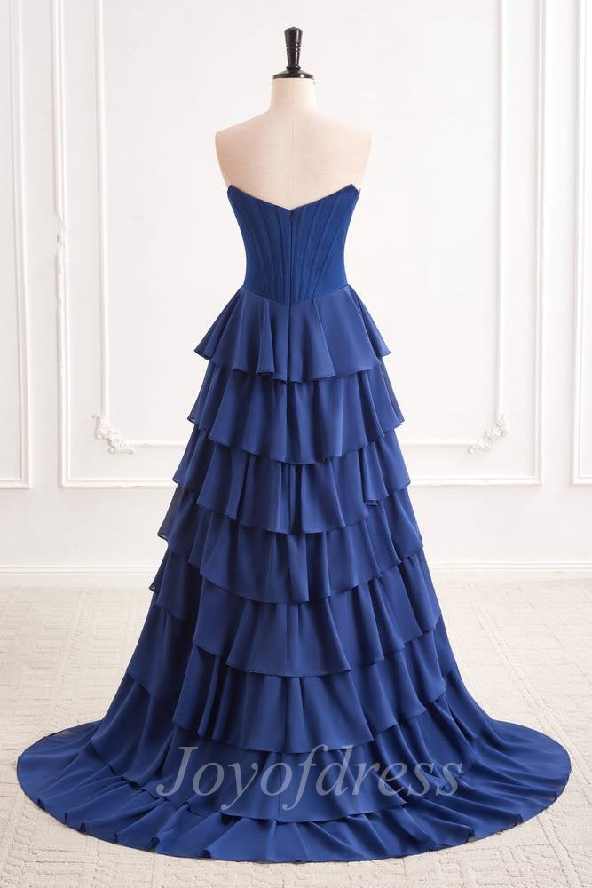 Sweetheart Strapless A-Line Empire Tiered Long Party Prom Dress