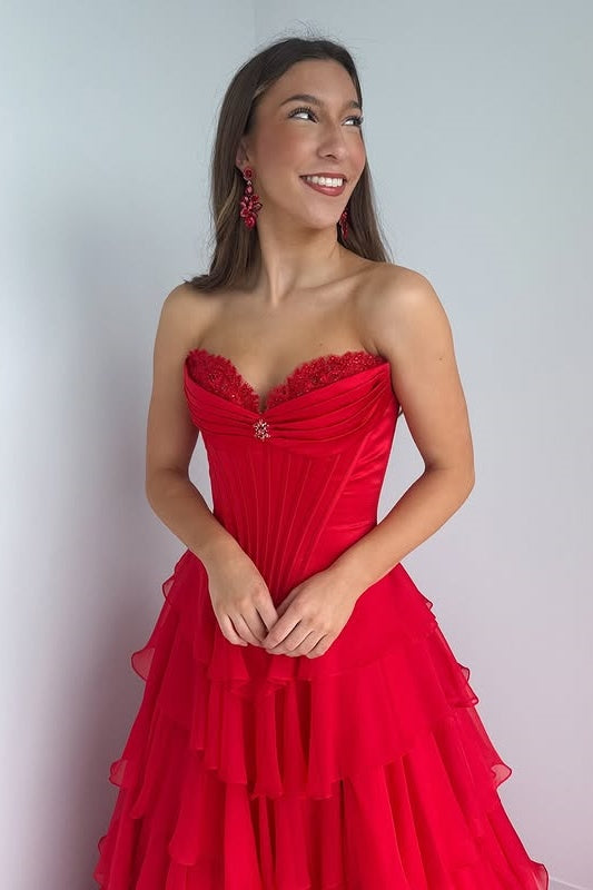Sweetheart Strapless A-Line Empire Tiered Party Prom Dress