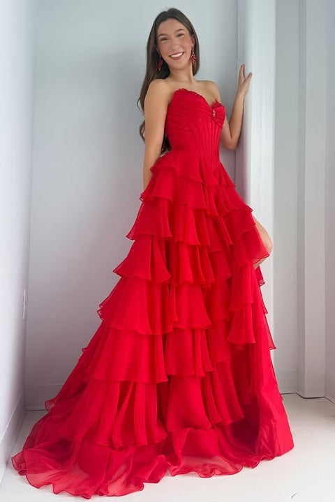 Sweetheart Strapless A-Line Empire Tiered Party Prom Dress