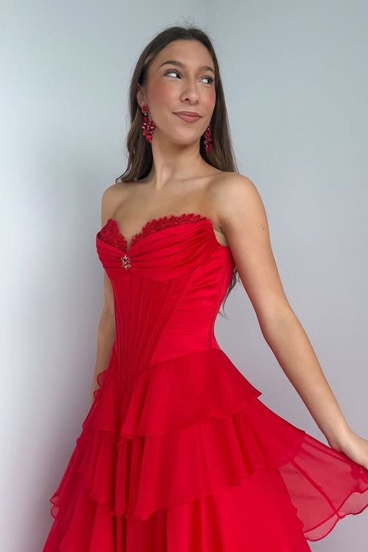 Sweetheart Strapless A-Line Empire Tiered Party Prom Dress