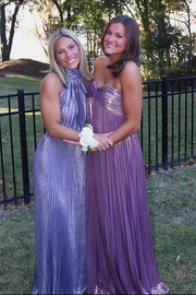 Sweetheart Strapless A-Line Pleated Long Party Prom Dress