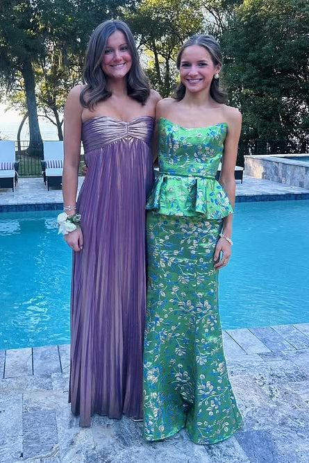 Sweetheart Strapless A-Line Pleated Long Party Prom Dress