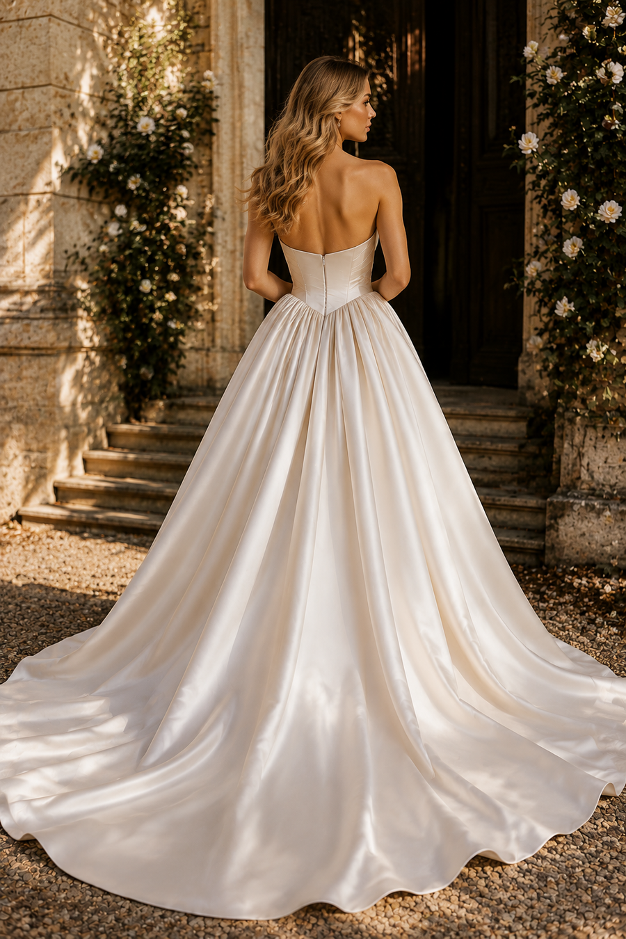Sweetheart Strapless A-Line Satin Empire Maxi Wedding Dress With Train