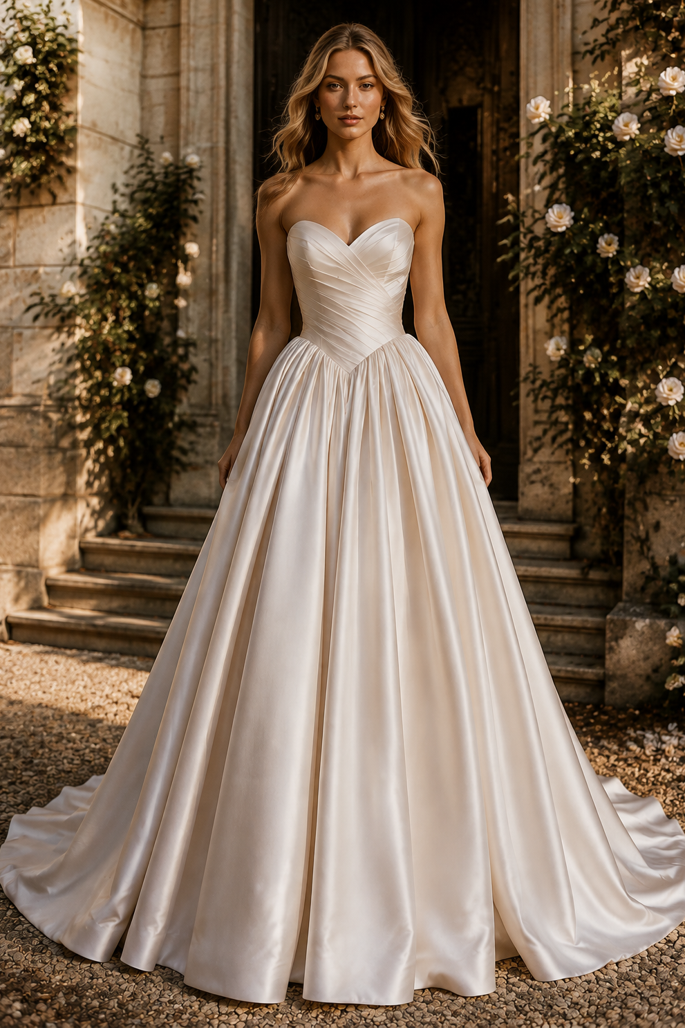 Sweetheart Strapless A-Line Satin Empire Maxi Wedding Dress With Train