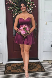Sweetheart Strapless A-Line Satin Empire Short Party Homecoming Dress