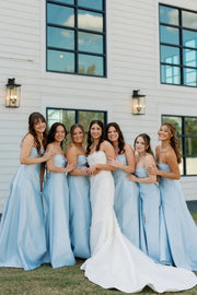 Sweetheart Strapless A-Line Satin Long Bridesmaid Dress
