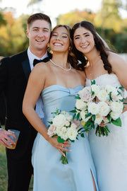 Sweetheart Strapless A-Line Satin Long Bridesmaid Dress