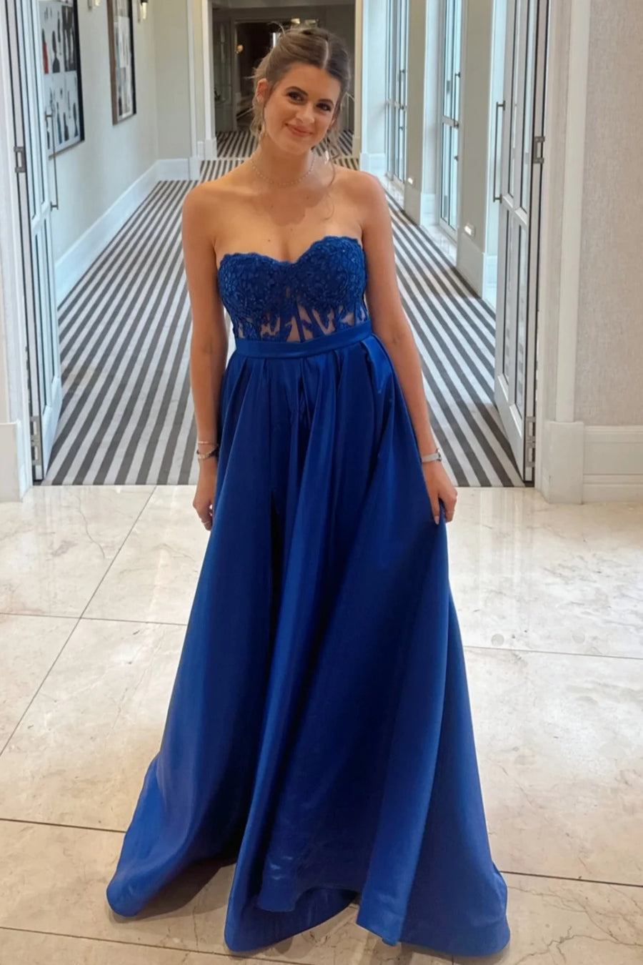 Sweetheart Strapless A-Line Sheer Empire Party Prom Dress