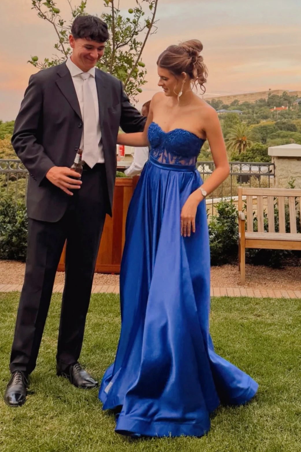 Sweetheart Strapless A-Line Sheer Empire Party Prom Dress