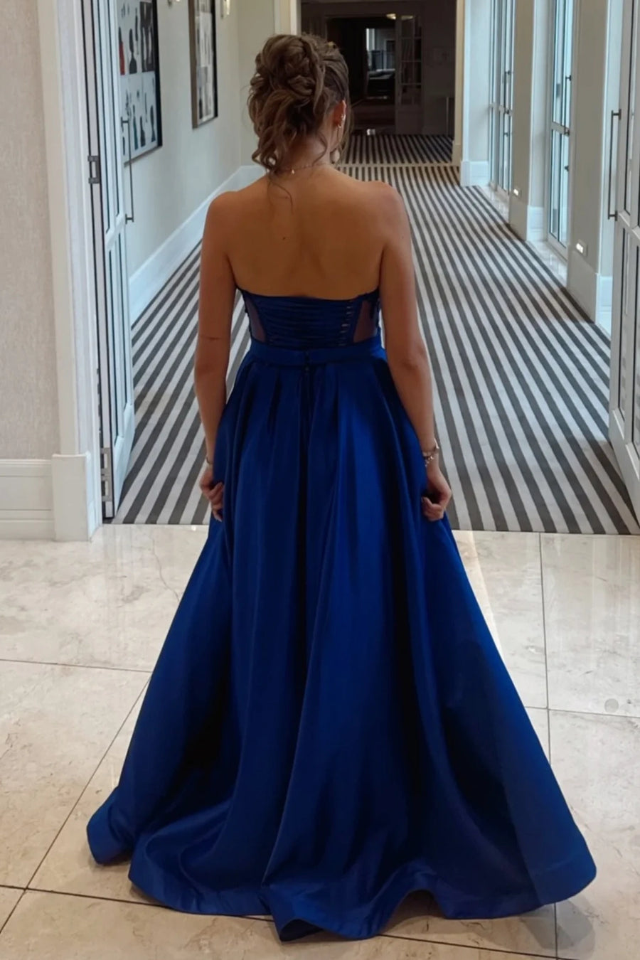 Sweetheart Strapless A-Line Sheer Empire Party Prom Dress