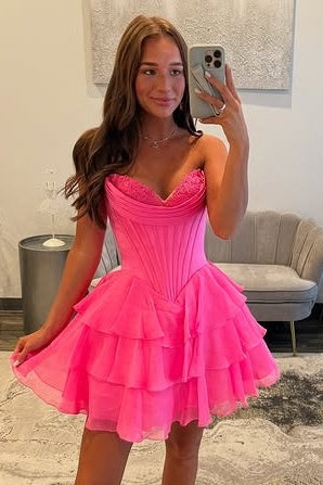 Sweetheart Strapless A-Line Tiered Homecoming Dress