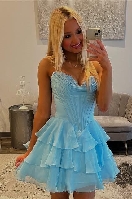 Sweetheart Strapless A-Line Tiered Homecoming Dress