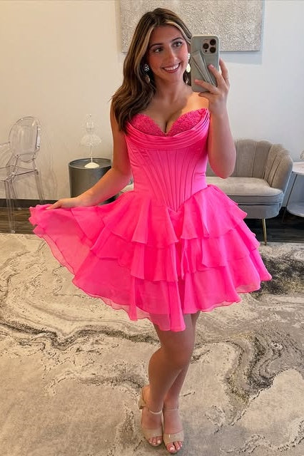 Sweetheart Strapless A-Line Tiered Homecoming Dress